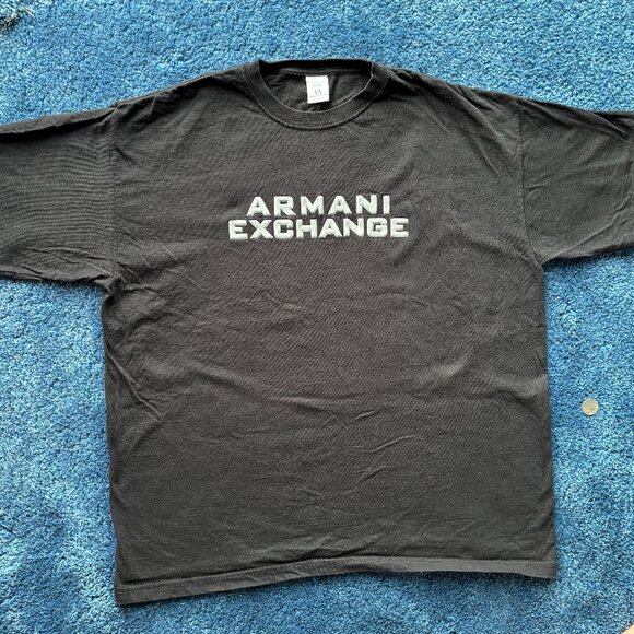 "reflective" armani exchange name patch on black tee - Picture 1 of 6